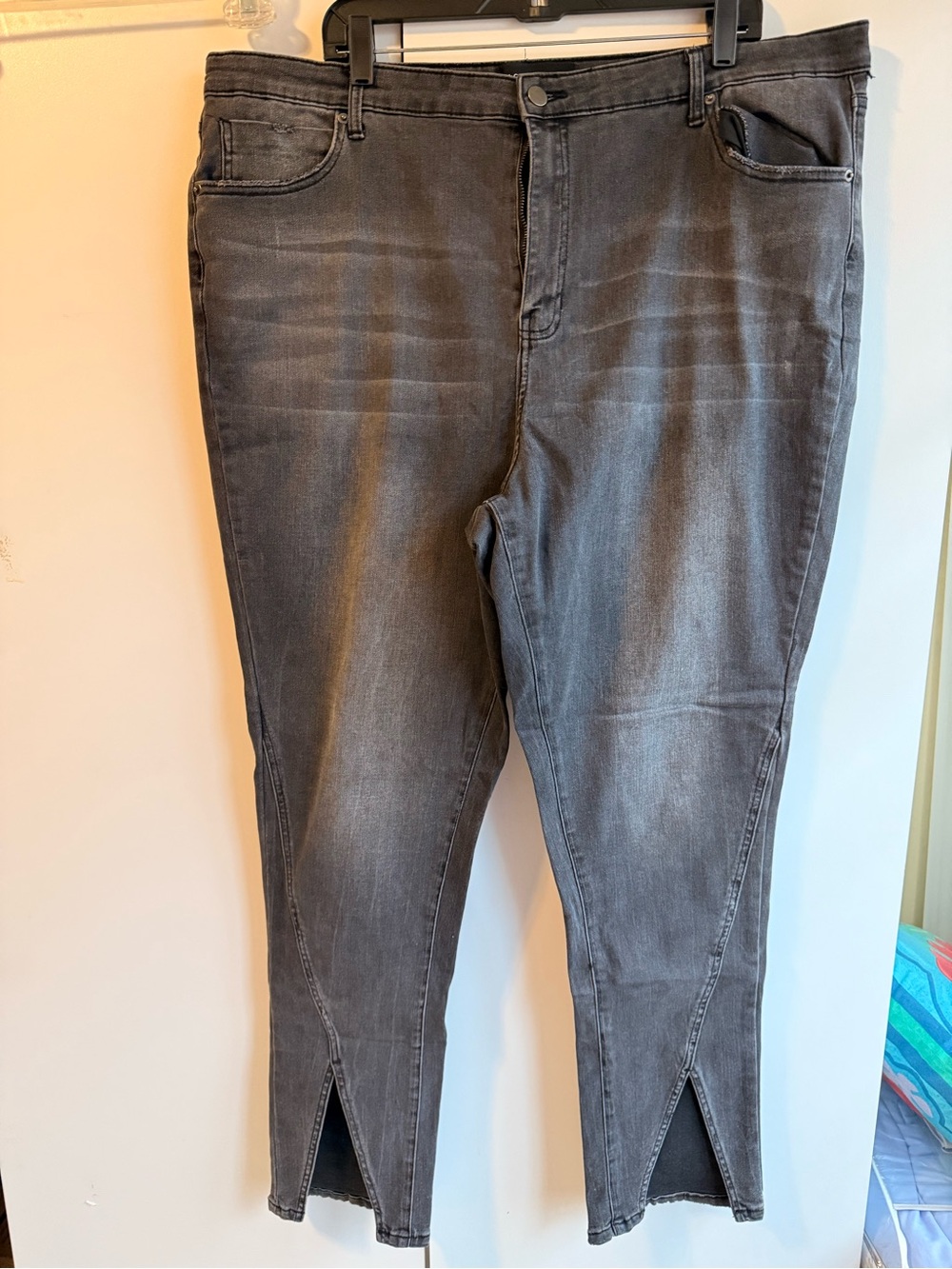 Grey Stretch Skinny Jeans with Detail Ankle Slits